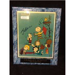 CHARLES SCHULTZ AUTOGRAPHED PEANUTS PLAQUED 8" X 10" W/ COA