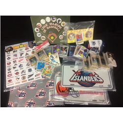 SPORTS FAN SOUVENIR LOT (LICENSE PLATES, CARDS, STICKERS)