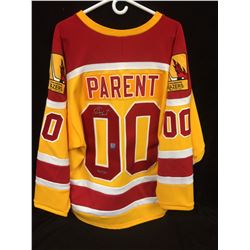 BERNIE PARENT AUTOGRAPHED OKC BLAZERS HOCKEY JERSEY INSCRIBE HOF 84 (AJ COA)