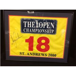TIGER WOODS AUTOGRAPHED "ST. ANDREWS 2000" GOLF FLAG FRAMED 20" X 16"