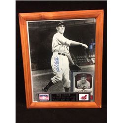 BOB FELLER AUTOGRAPHED 8" X 10" FRAMED PHOTO W/ AUTO BASEBALL CARD INCLUDES (COA)