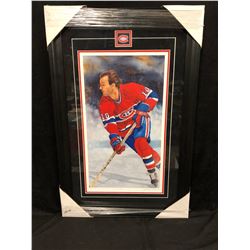 LIMITED EDITION GUY LAFLEUR AUTOGRAPHED 24" X 36" FRAMED WATER COLOR SPORTRAIT BY GLEN GREEN (10/10)