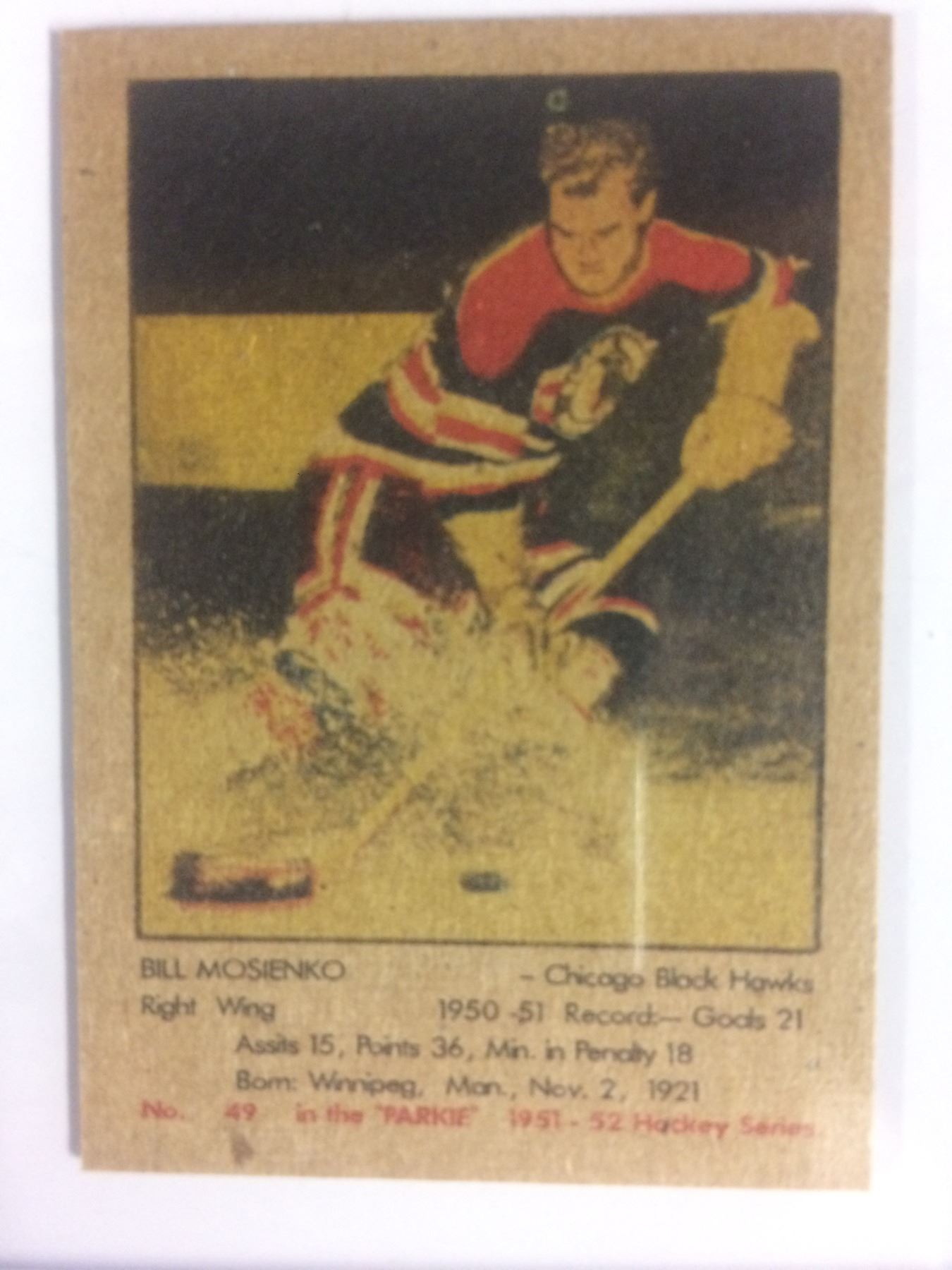 1951 Parkhurst 49 Bill Mosienko Black Hawks