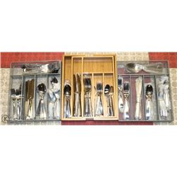 3 UTENSIL SORTERS WITH NEW FLATWARE