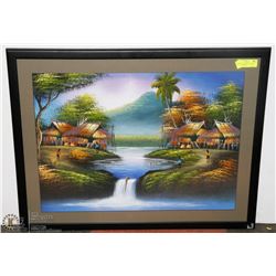 SHIMMERING PAINTING FRAMED WITH WATERFALL