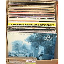 BOX OF ABOUT 60 RECORDS INCL MOODY BLUES,