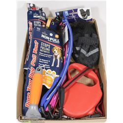 FLAT OF ASSORTED PET COLLARS, LEASHES AND TOYS