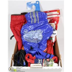 FLAT OF ASSORTED PET COLLARS, LEASHES, TOYS AND