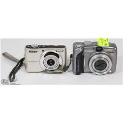 2 DIGITAL CAMERAS – CANON A710, NIKON COOLPIX 21