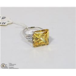 STERLING 925 SILVER RING SIZE 6, W/ YELLOW CUBIC