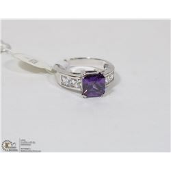 STERLING 925 SILVER RING SIZE 8 CUBIC PURPLE STONE