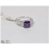 Image 1 : STERLING 925 SILVER RING SIZE 8 CUBIC PURPLE STONE