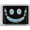 Image 1 : SILVERTONE TURQUOISE NECKLACE & EARRING SET.