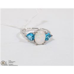 #82-AUSTRALIAN FIRE  OPAL& BLUE TOPAZ  GEMSTONE RI