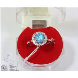 #68-AUSTRALIAN FIRE  OPAL & CZ GEMSTONE RING