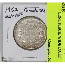 1952 - 50 CENT PIECE, WIDE DATE