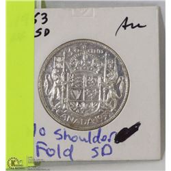 1953 - 50 CENT PIECE, NO SHOULDER FOLD