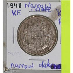 1948 - 50 CENT PIECE, KEY DATE, NARROW DATE