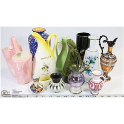BOX OF SMALL AND DECORATIVE VASES