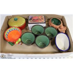 FLAT OF SALSA BOWLS NUT CRAKER AND CUPS