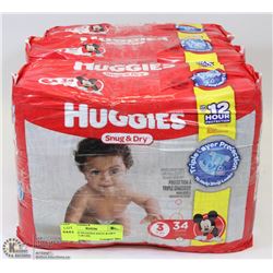 3 BAGS OF HUGGIES SNUG & DRY FOR 16 TO 28 LBS