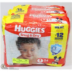 3 BAGS OF HUGGIES SNUG & DRY FOR 16 TO 28 LBS