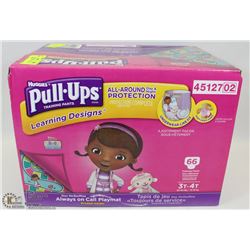 BOX OF HUGGIES PULLUPS SIZE 3T TO 4T,  32-40LBS