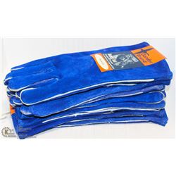 5-PAIRS OF GANDER-BRAND BLUE ALL-LEATHER GAUNTLETS