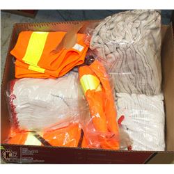 FLAT OF HI-VIZ SAFETY VESTS + COTTON-KNIT GLOVES +