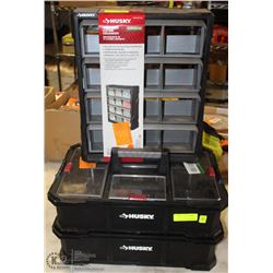 HUSKY 2-TIER PLASTIC TOOL-BOX W/ BIN ORGANIZER