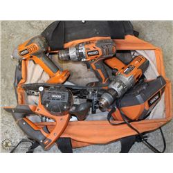 CORDLESS RIDGID TOOL SET WITH BAG, BATTERY &