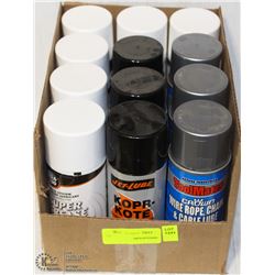 12 CANS OF VARIOUS LUBRICANTS FOR CHAINS/COPPER