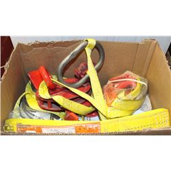 BOX WITH ASSORTED STRAPS AND PULLIES