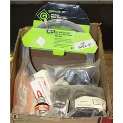 BOX WITH GREENLEE STEEL FISH TAPE REPLACEMENT,