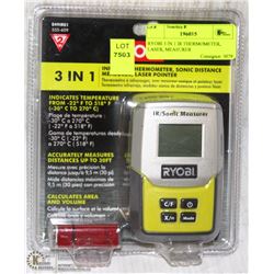 RYOBI 3 IN 1 IR THERMOMETER, LASER, MEASURER