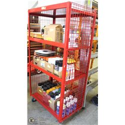 STORAGE RACK WITH 4 SHELVES ON WHEELS - RED