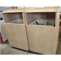 TWO WOOD GARBAGE CANS