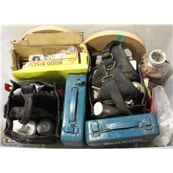 LARGE CLEAR BIN FULL OF TOOLS AND