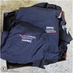 BOX OF TSHIRTS AND HATS, ETC ALL WITH LOGOS