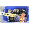 Image 1 : TOTE OF ASSORTED TOOLS, CAMPING ITEMS AND MORE