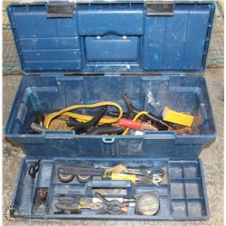 TOOLBOX WITH ASSORTED TOOLS INCL, BOOSTER CABLES