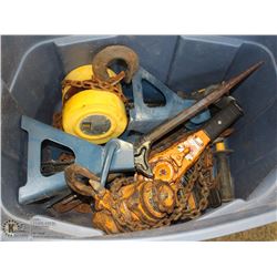 TOTE WITH 3/4 TON COME ALONGS, PAIR OF JACK STANDS