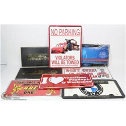 FLAT OF TINS/LICENSE PLATES.