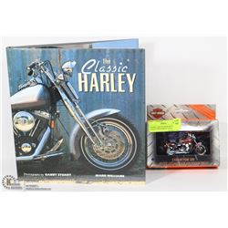 CLASSIC HARLEY BOOK WITH COLLECTORS HARLEY TIN &