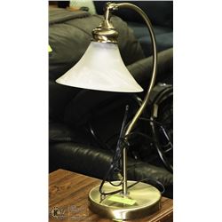 BRASS & FROSTED GLASS DESK LAMP 20" TALL.