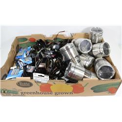 LARGE BOX FULL OF NEW SUNGLASSES, STAINLESS TRAVEL