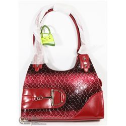 NEW RED SNAKESKIN STYLE HANDBAG WITH FRONT