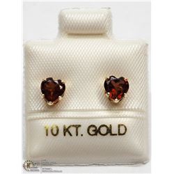 1) 10KT GOLD HEART SHAPED GENUINE GARNET EARRINGS
