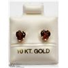 Image 1 : 1) 10KT GOLD HEART SHAPED GENUINE GARNET EARRINGS