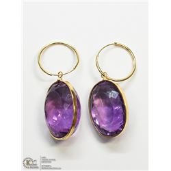 2) 14KT GOLD LARGE ROYAL PURPLE AMETHYST EARRINGS